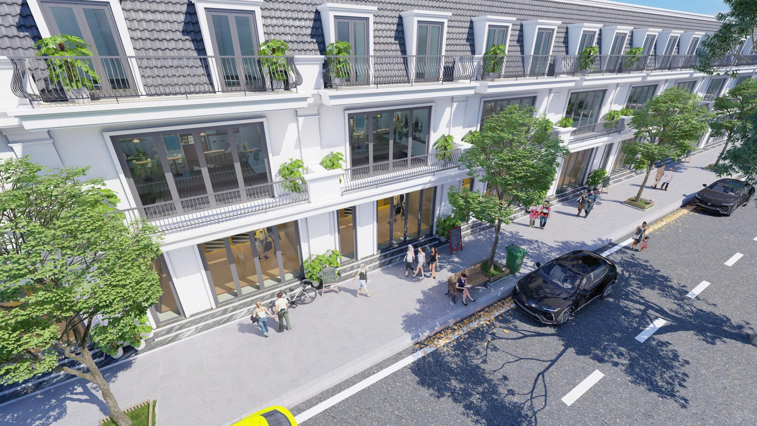 Phối cảnh trục phố shophouse Nam Đàn New Central nhìn từ trên cao