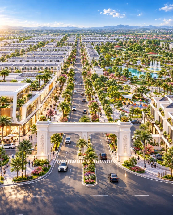 Cổng chào và trục đường chính Park City Nam Đàn (Nam Đàn New Central)