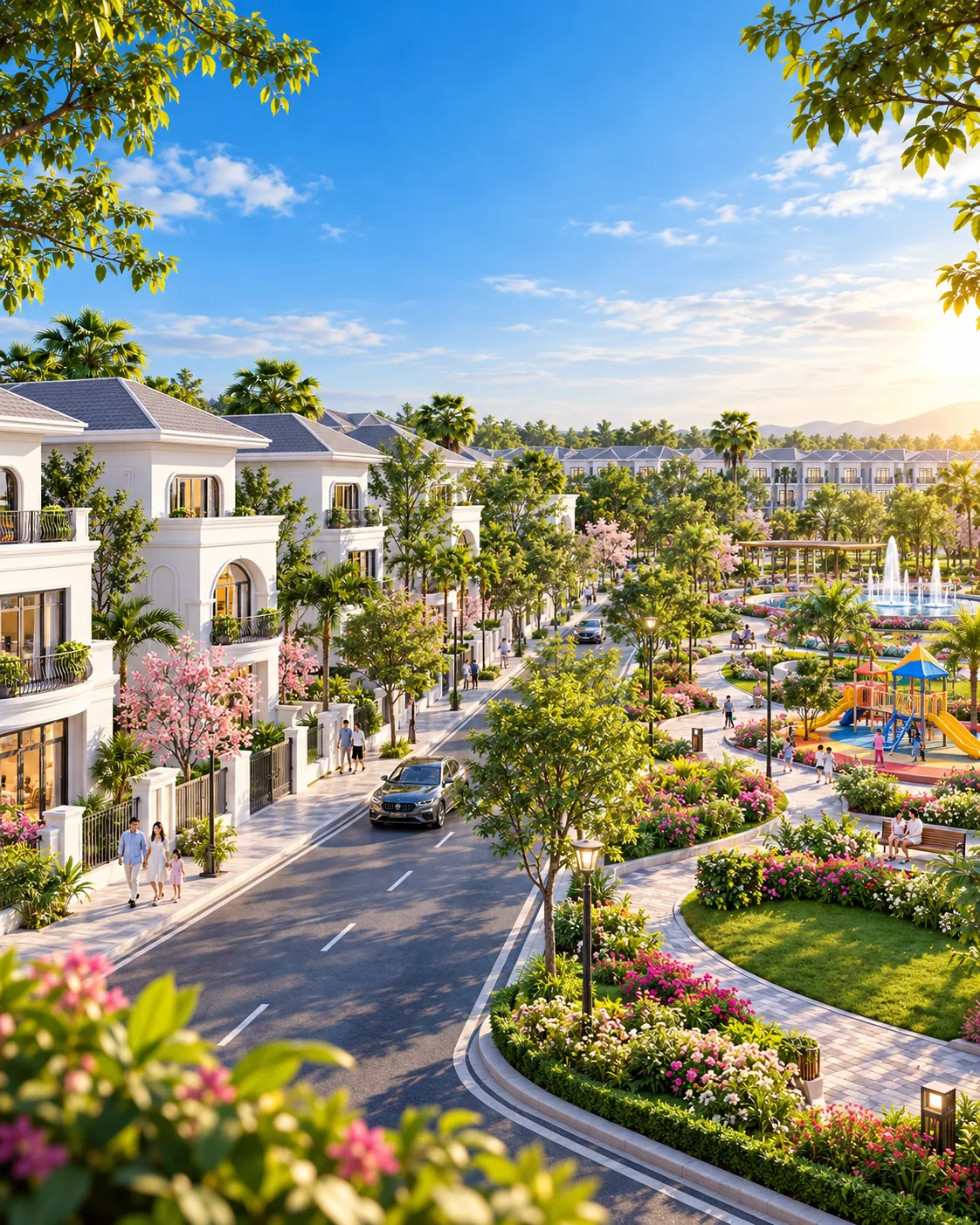 Đường nội khu, biệt thự và công viên trong dự án Park City Nam Đàn