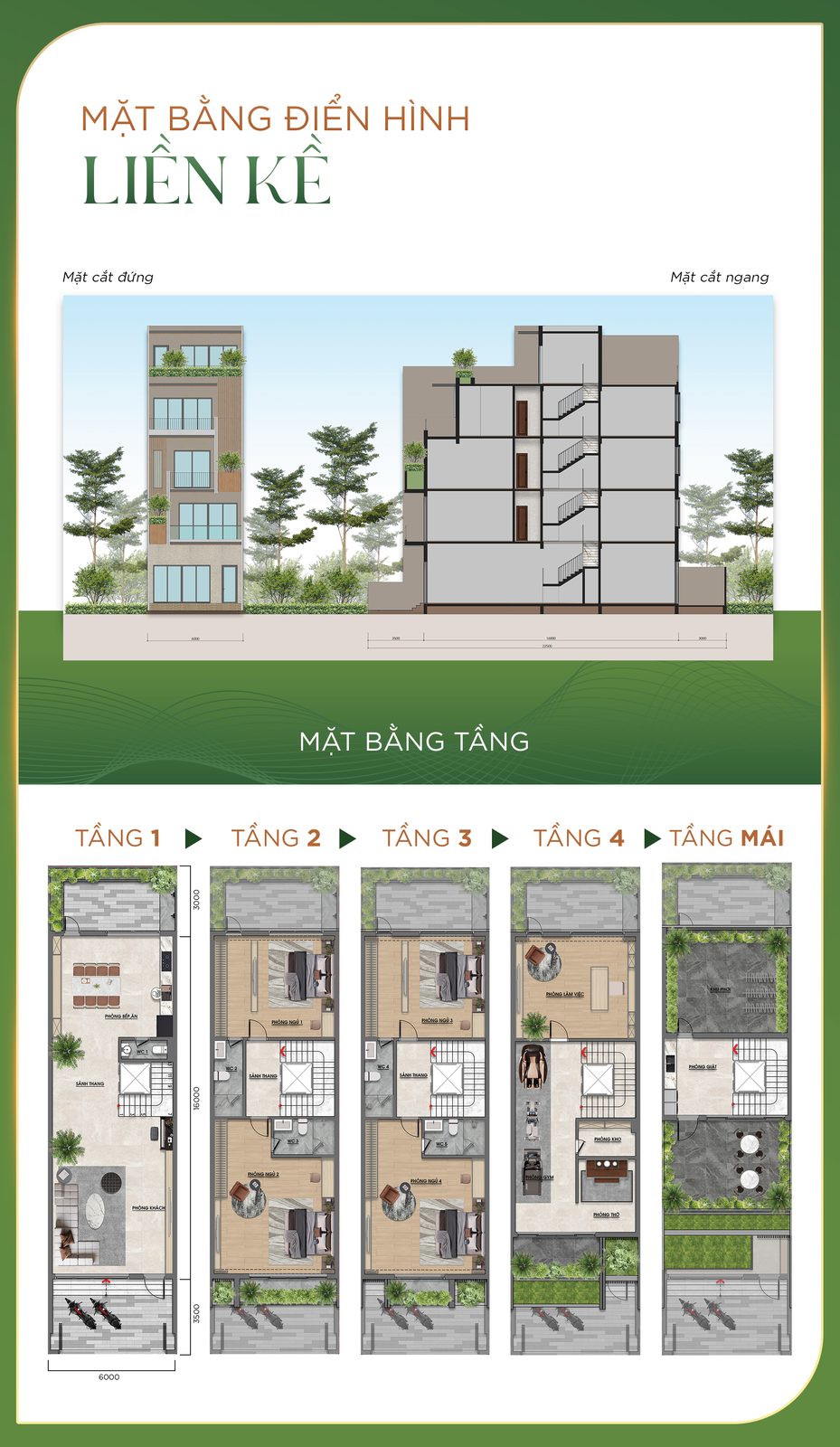 Mặt bằng điển hình nhà liền kề AN Village Sào Nam 4 tầng