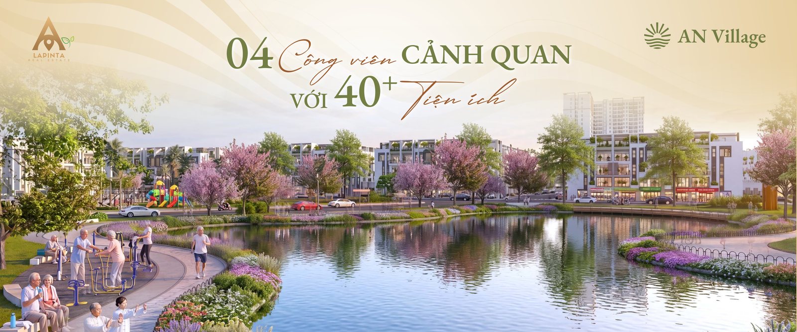 Công viên cây xanh và hồ điều hòa trong quy hoạch AN Village Cửa Lò