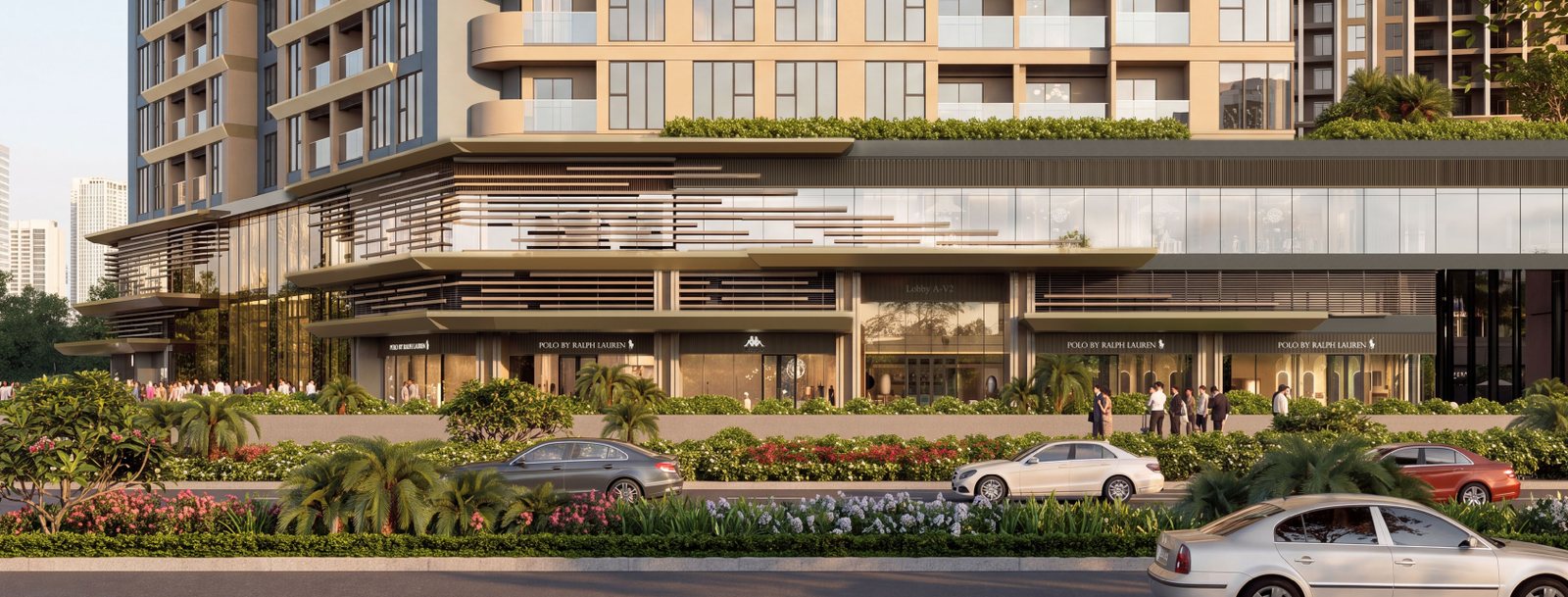 Khối đế thương mại 2 tầng Sun Trường Vinh chạy dọc mặt đường