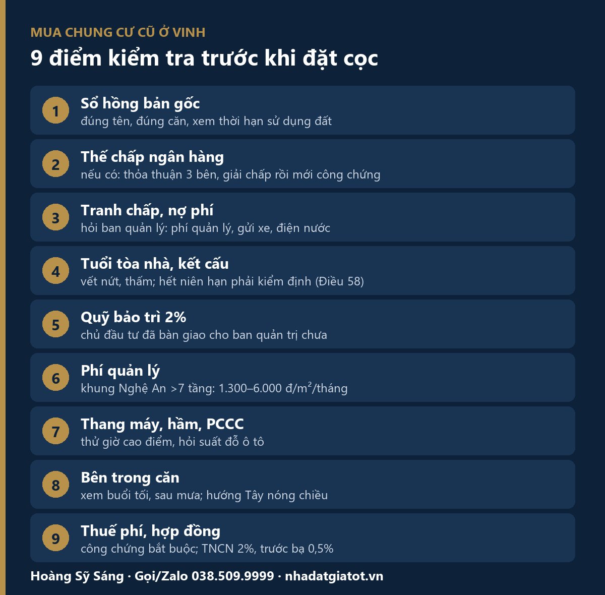 Mua chung cư cũ ở Vinh: 9 điểm kiểm tra trước khi đặt cọc