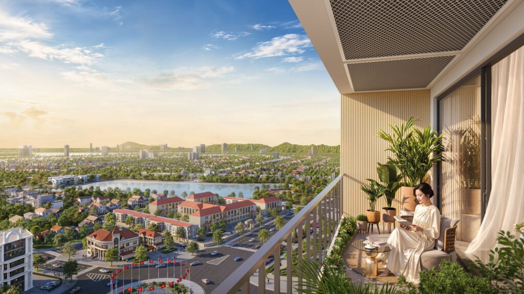 View từ logia tòa Sky 37 Sun Trường Vinh nhìn ra hồ Goong