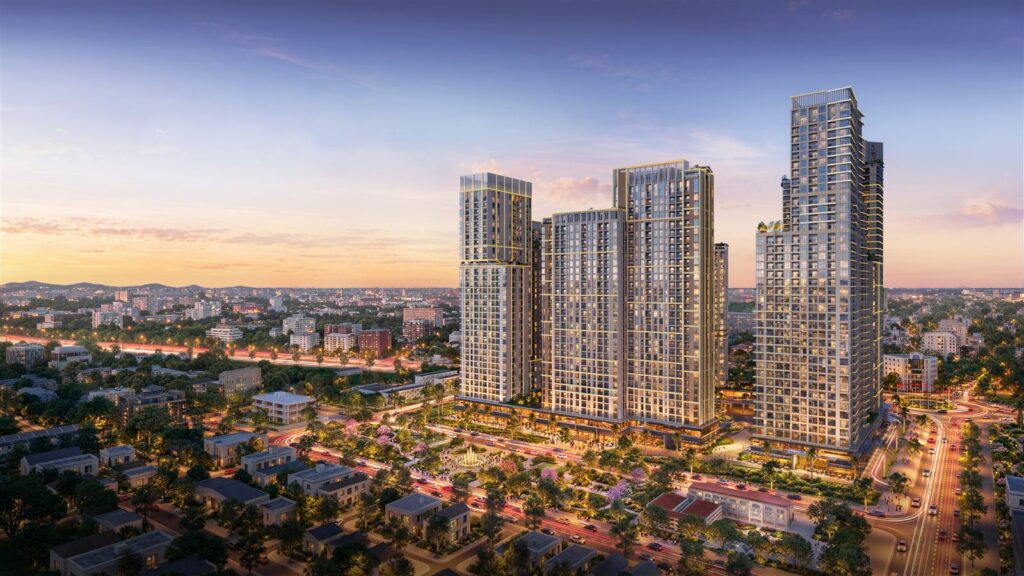 Phối cảnh tòa Legend chung cư Sun Group Trường Vinh nhìn từ trên cao
