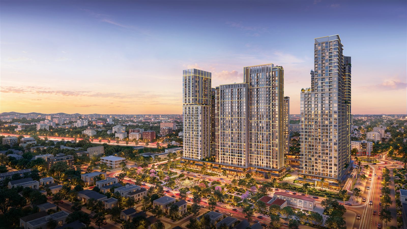 Phối cảnh tòa Legend chung cư Sun Trường Vinh (Sun Glory Residence Vinh) nhìn từ trên cao